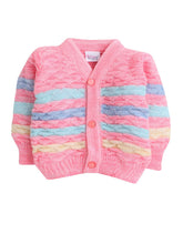 Little Angels Little Angels V-Neck Full Sleeves Full Sleeves Multi Striped Cardigan, Tie-Knot Cap and Socks Sweater Sets Twinkle Weave Baby Wool Set